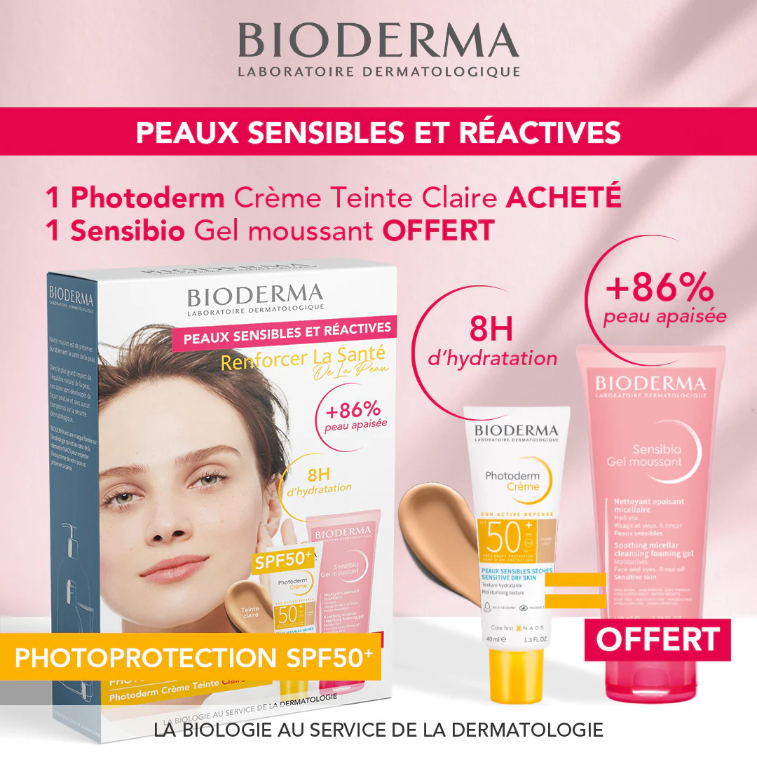 Bioderma PACK - 1 Photoderm Crème Teinte Claire ACHETÉ 1 Sensibio Gel moussant OFFERT -