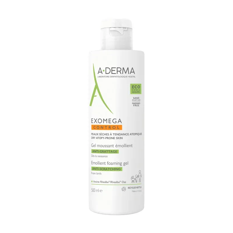 A-DERMA EXOMEGA CONTROL GEL MOUSSANT ÉMOLLIENT VISAGE CORPS 500ml                     