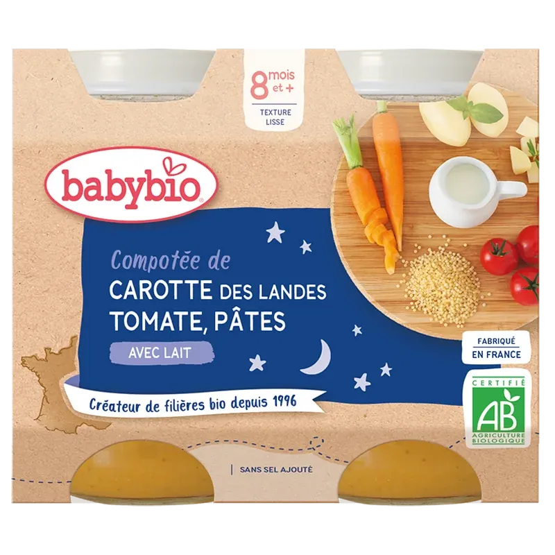 Babybio Compotée de Carotte des Landes Tomate Pâtes 2x200g