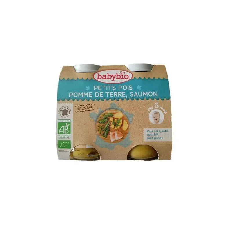Babybio Petits Pois, Pomme de Terre et Saumon 2x200g