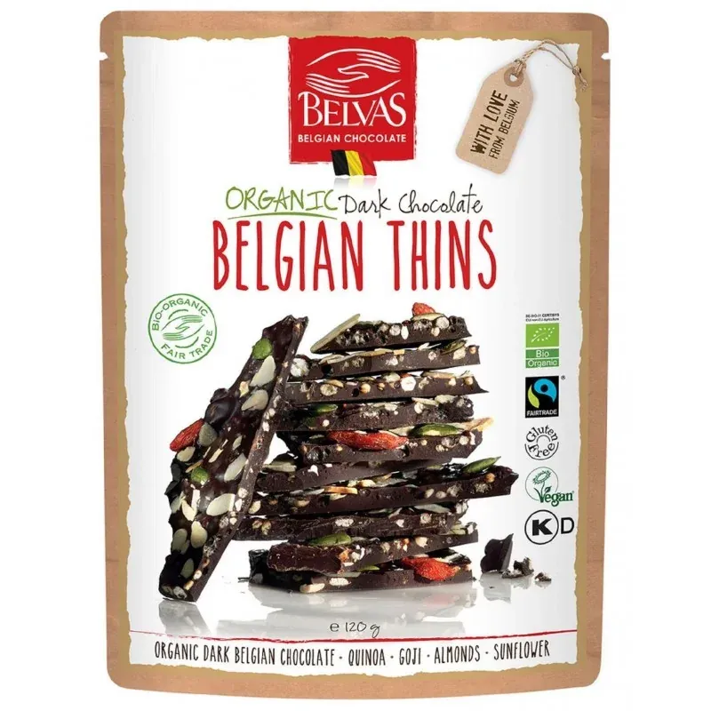 BELVAS CHOCOLAT NOIR CASSE 120 G (Quinoa, goji, amande, les nibs cacao et graines de courge et tournesol)