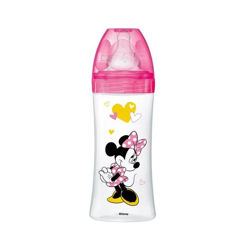 DODIE Biberons initiation+ 330ML MINNIE ROSE +6 M TET RONDE 3 VIT D3