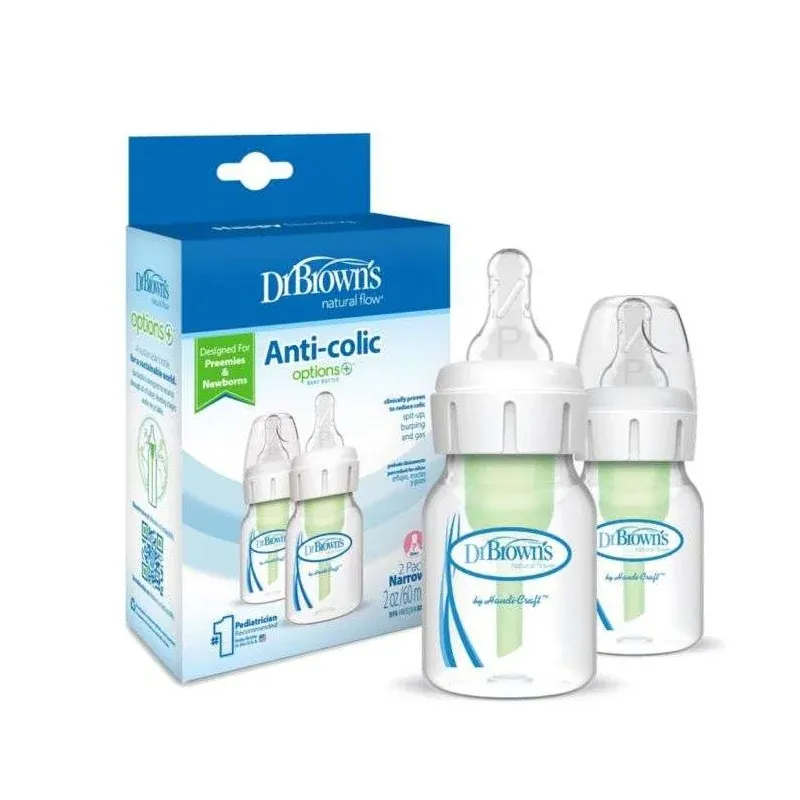 DR BROWNS PAQUET DE 2 BIBERONS ANTI COLIC OPTION ETROIT EN VERRE 60 ML+ TETINE