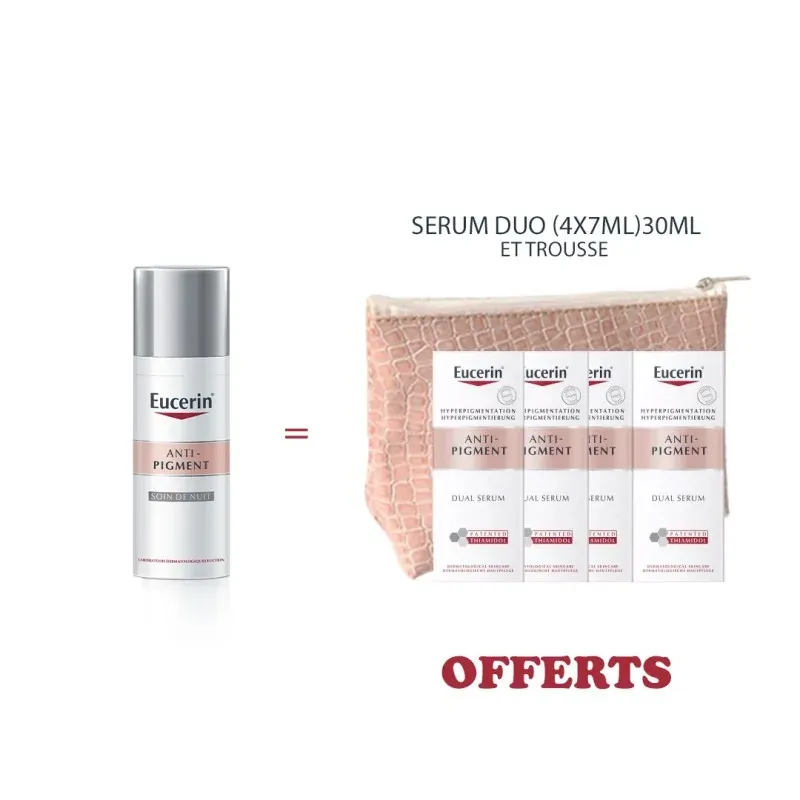 EUCERIN ANTI PIGMENT SOIN DE NUIT 50ML ACHETE + ANTI PIGMENT SERUM DUO (7mlx4) 30ml ET TROUSSE OFFERTS