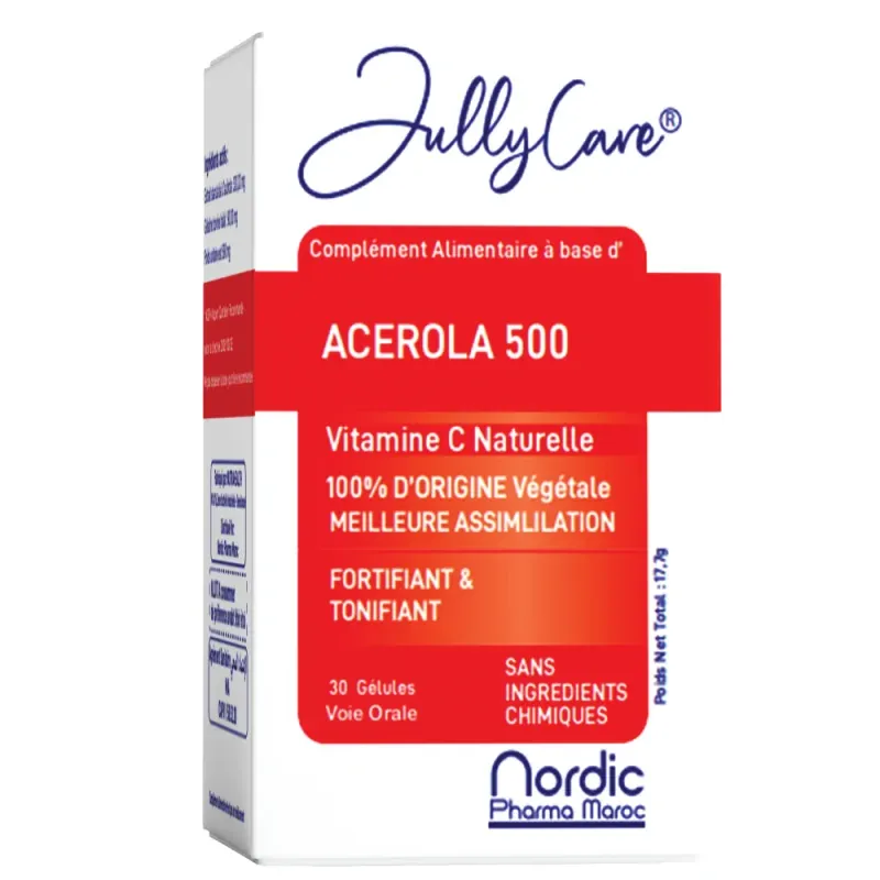 JULLYCARE ACEROLA Vitamine C Naturelle - 100% D’ORIGINE Végétale 30 GÉLULES