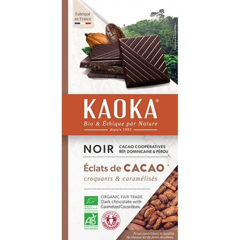 kaoka TABLETTE DE CHOCOLAT NOIR 61% AVEC DES ECLAT DE FEVES DE CACAO CARAMELISES 100 G