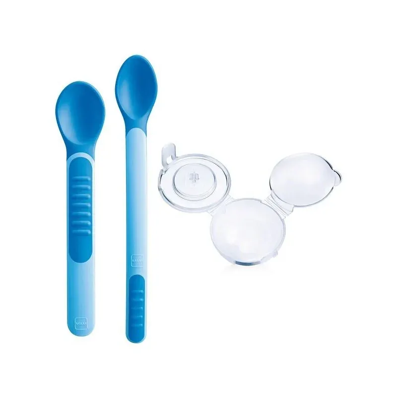 MAM 2 CUILLÈRES THERMO SENSIBLES + ÉTUI COULEUR BLEU 6+ MOIS