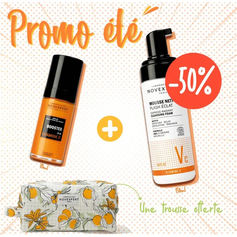 NOVEXPERT SERUM BOOSTER À LA VITAMINE C 30 ML Achete + NOVEXPERT FLASH ÉCLAT MOUSSE NETTOYANTE 150 ML offert