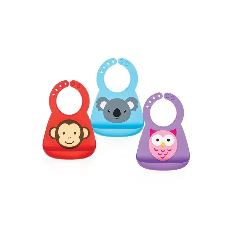 NUBY Bavoir en ssilicone 3D décor animaux -3m+ ID4431