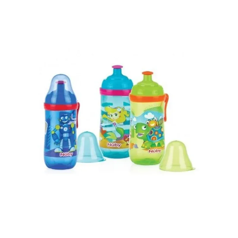NUBY Gobelet anti-goutte sportif Pop-up imprimé en PP avec couverle 360ml +18mois - ID1250
