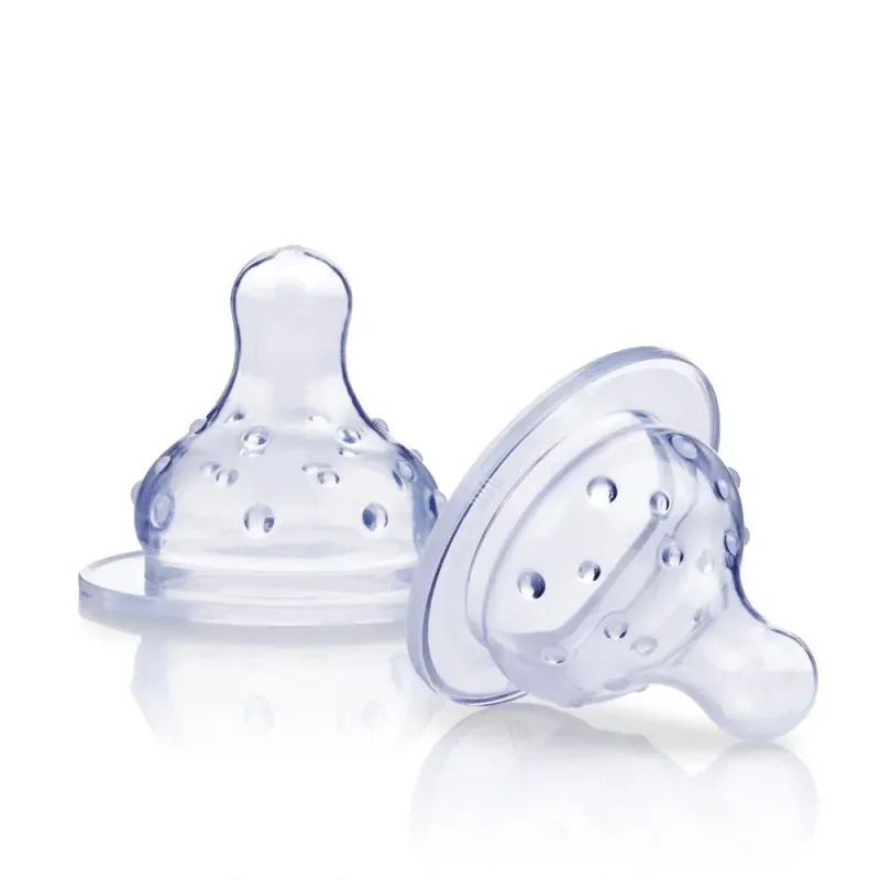 Nûby Lot de 2 tétines silicone flux variable pour biberons à col large +0 mois Réf : ID0906