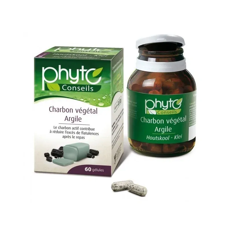 PHYTO CONSEILS ARGILE VERTE - CHARBON VEGETAL 60 GELULES Digestion - Transit