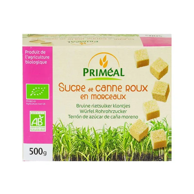 PRIMEAL SUCRE DE CANNE ROUX EN MORCEAUX 500G