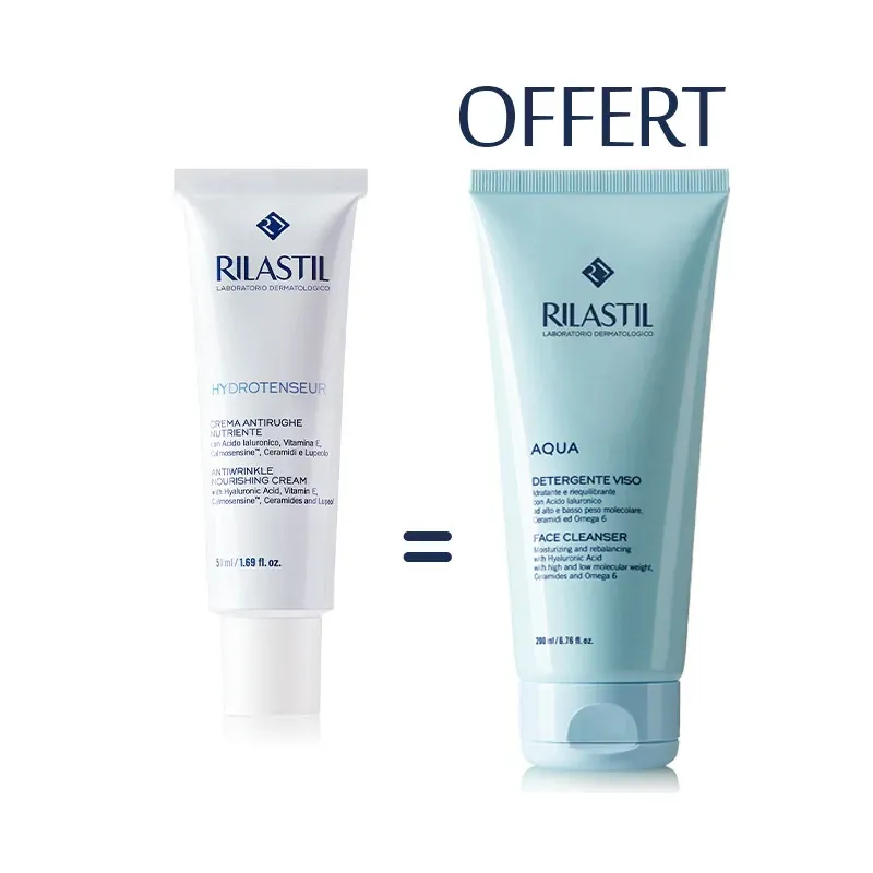 RILASTIL HYDROTENSEUR CRÈME NOURISSANTE 50ML Achete + AQUA GEL NETTOYANT 200ML Offert