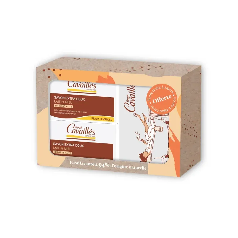 ROGE CAVAILLES SAVON PARFUME LAIT ET MIEL 250G X2 +BOITE OFFERTE