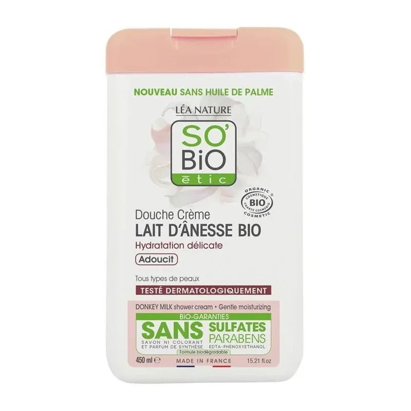 SO BIO DOUCHE CRÈME DOUCEUR ET SOIN AU LAIT D'ÂNESSE 450ML